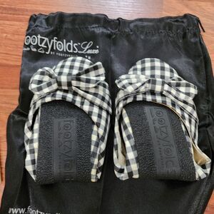 Footzyfolds Black White Gingham Ballet Flats Large 9/10 NIB